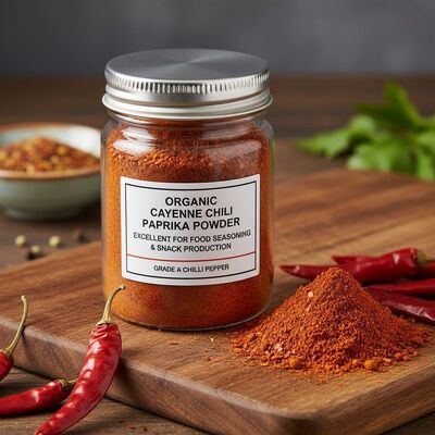 Glutenvrije droge paprikapoeder met chili, natuurlijk fijn gemalen specerij, perfect voor het verbeteren van smaak en kleur in voedingsproducten