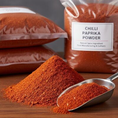 Premium chilipoeder met een pittigheidsniveau van 0-20000 SHU, maximaal 0,3% onzuiverheid en fijne poedertextuur voor culinaire toepassingen en voedselproductie