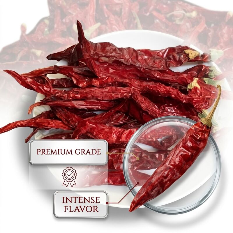 Stamloze gedroogde rode chilipepers Natuurlijke gedroogde Chili Rojo Exportkwaliteit Volle pepers 4-7cm 20000-50000SHU Groothandel